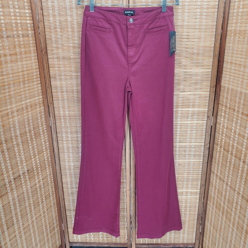 ♡ Vintage Y2K Bebe Clean Sateen Flare Pants Berry Wine Size 30 NWT